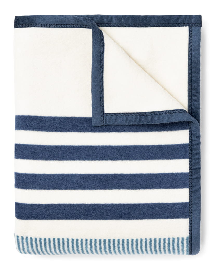 In home view of the San Juan Stripes blanket. It's a fun, modern take on nautical stripes.